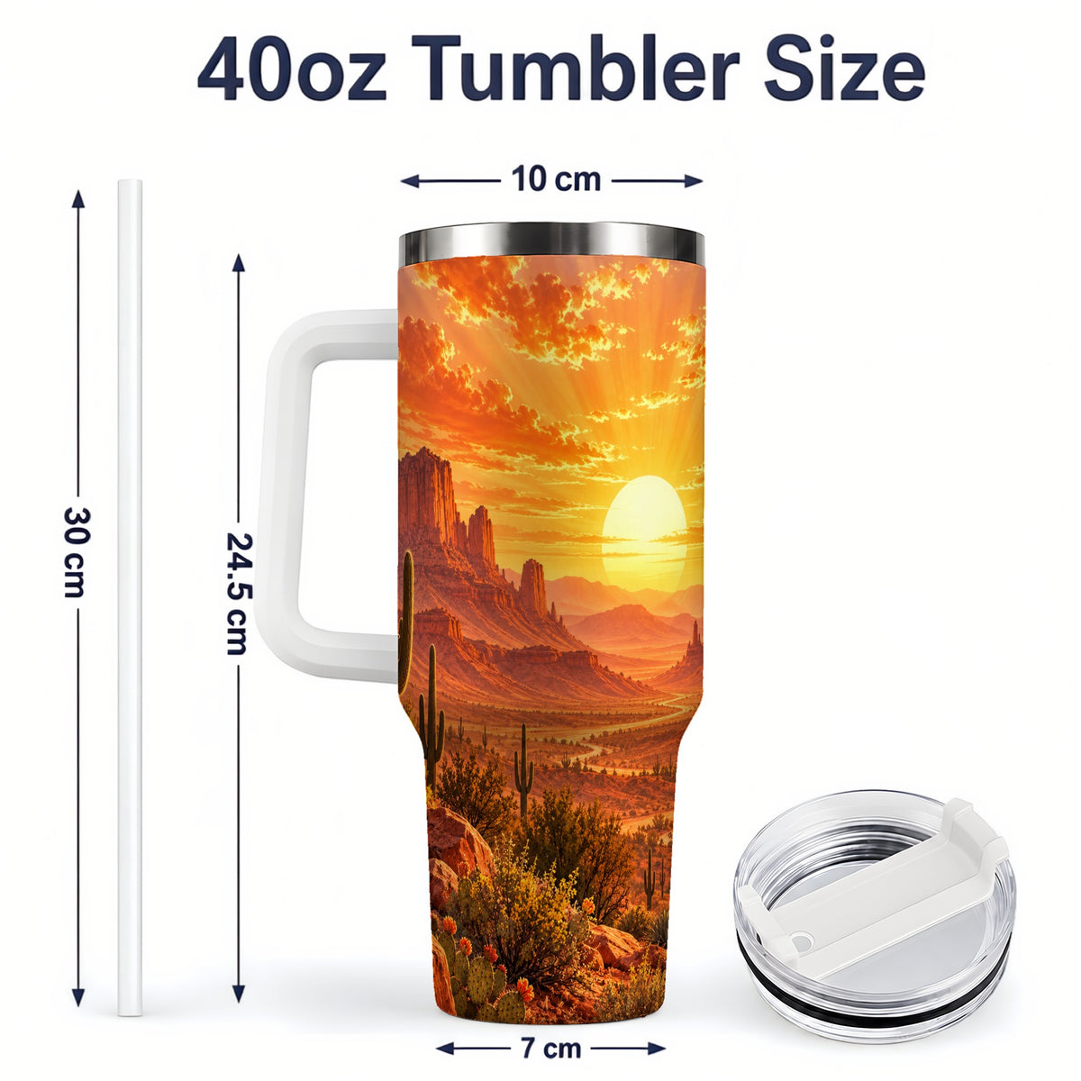#pl[40oz|White] Desert Sunset Tumbler, 40oz Tumbler with Cactus Landscape Artwork