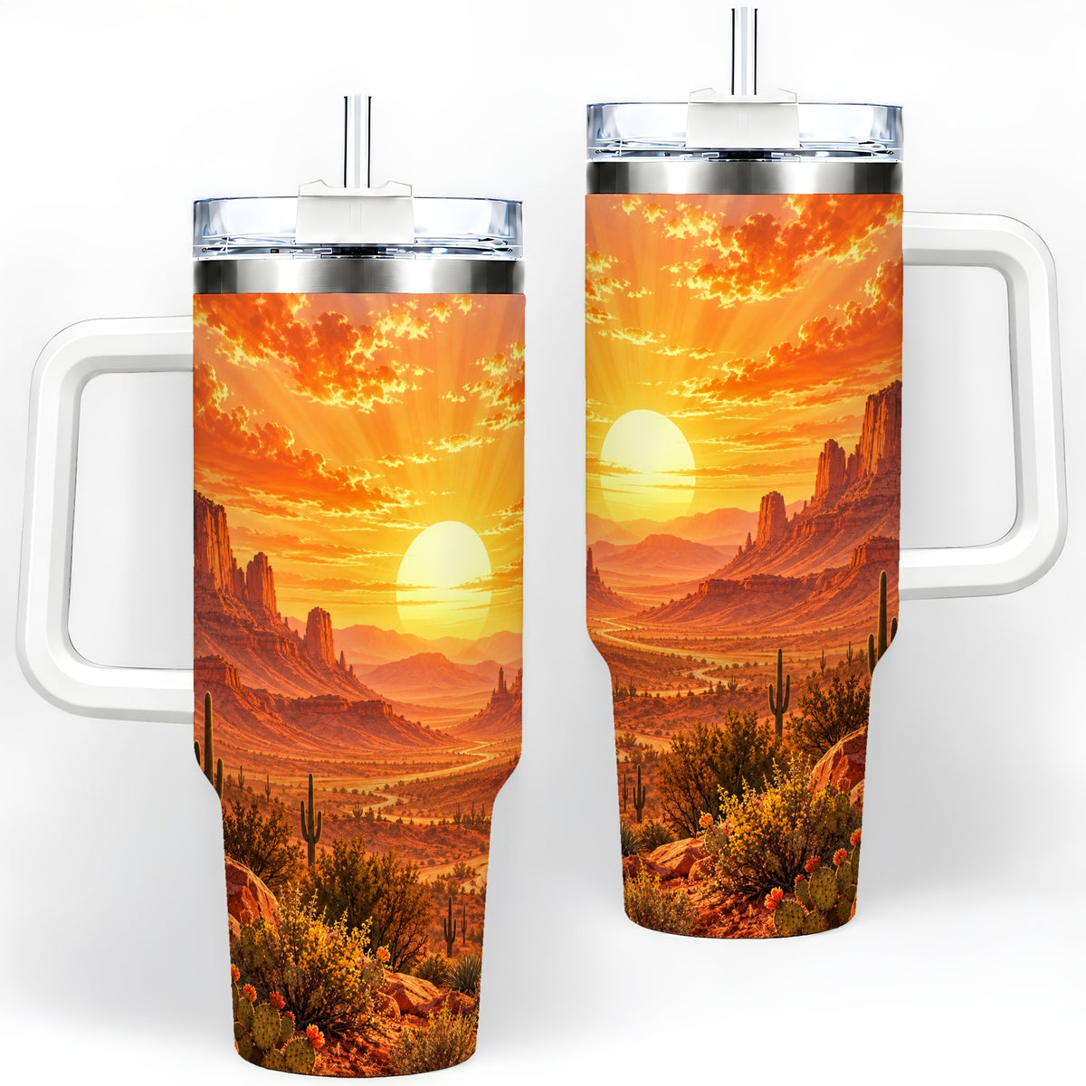 Desert Sunset Tumbler, 40oz Tumbler with Cactus Landscape Artwork