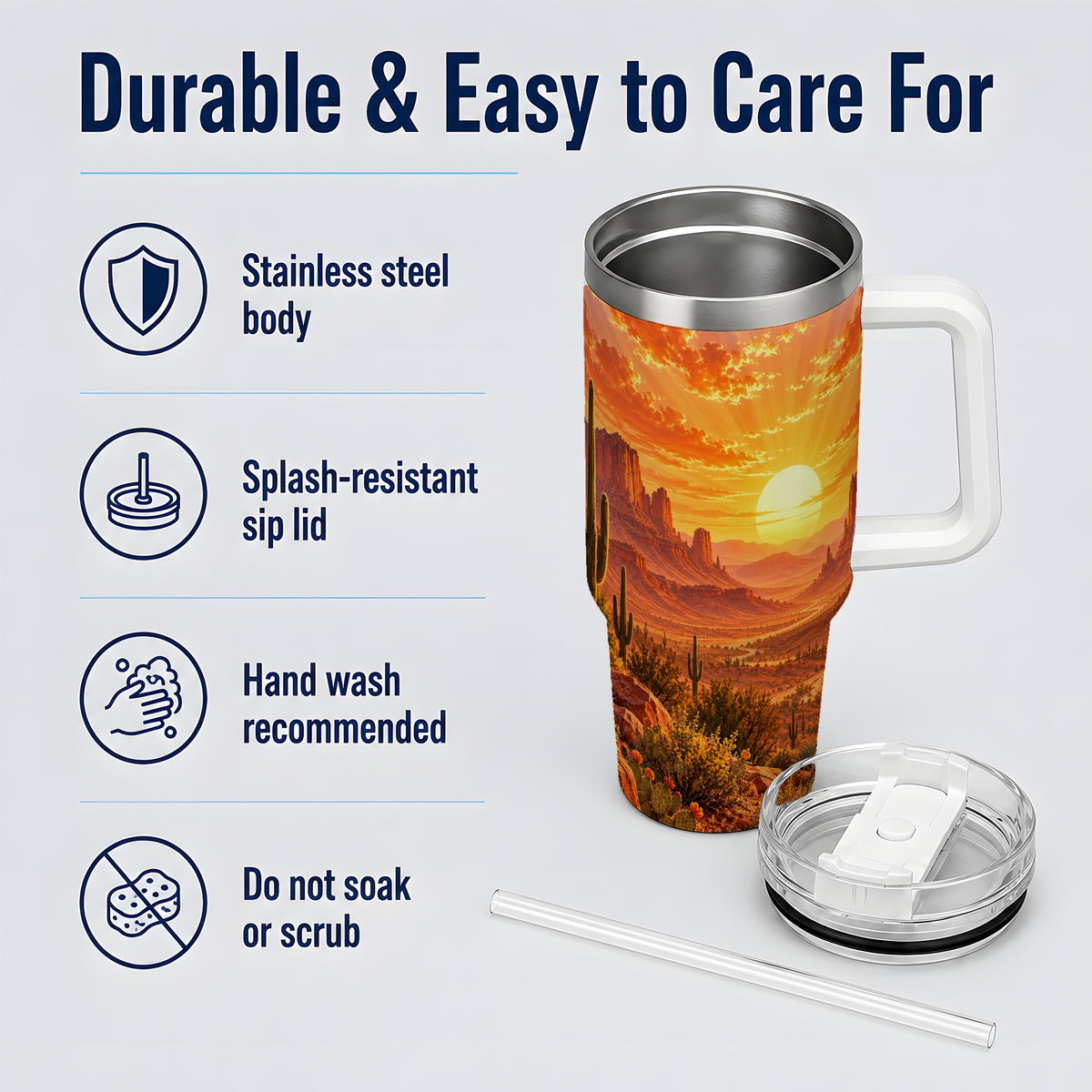 Desert Sunset Tumbler, 40oz Tumbler with Cactus Landscape Artwork