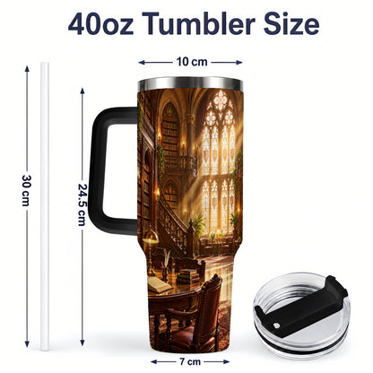 #pl[40oz|Black] Gothic Library Tumbler, 40oz Tumbler with Vintage Book Interior Art