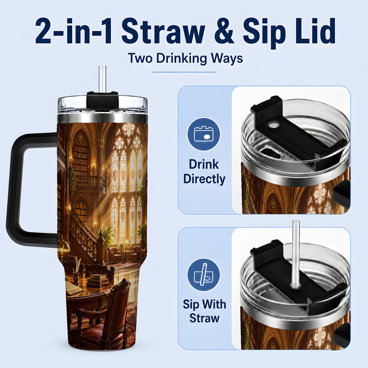 #pl[40oz|Black] Gothic Library Tumbler, 40oz Tumbler with Vintage Book Interior Art