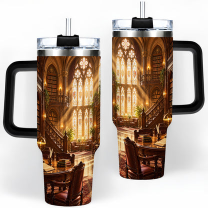 #pl[40oz|Black] Gothic Library Tumbler, 40oz Tumbler with Vintage Book Interior Art