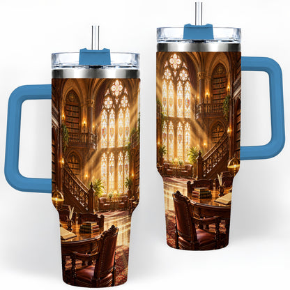 #pl[40oz|Blue] Gothic Library Tumbler, 40oz Tumbler with Vintage Book Interior Art