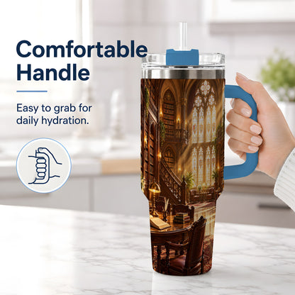 #pl[40oz|Blue] Gothic Library Tumbler, 40oz Tumbler with Vintage Book Interior Art