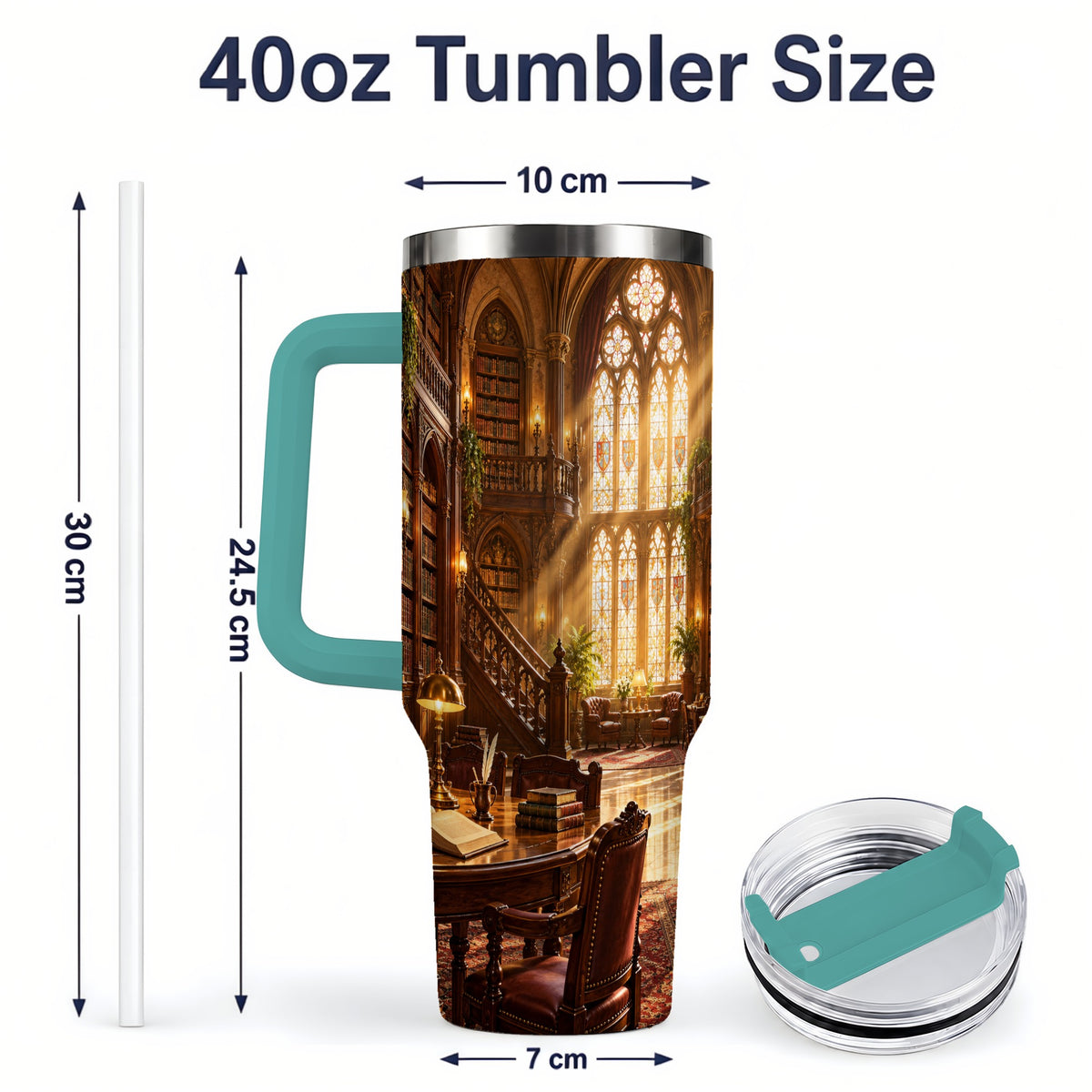 #pl[40oz|Green] Gothic Library Tumbler, 40oz Tumbler with Vintage Book Interior Art