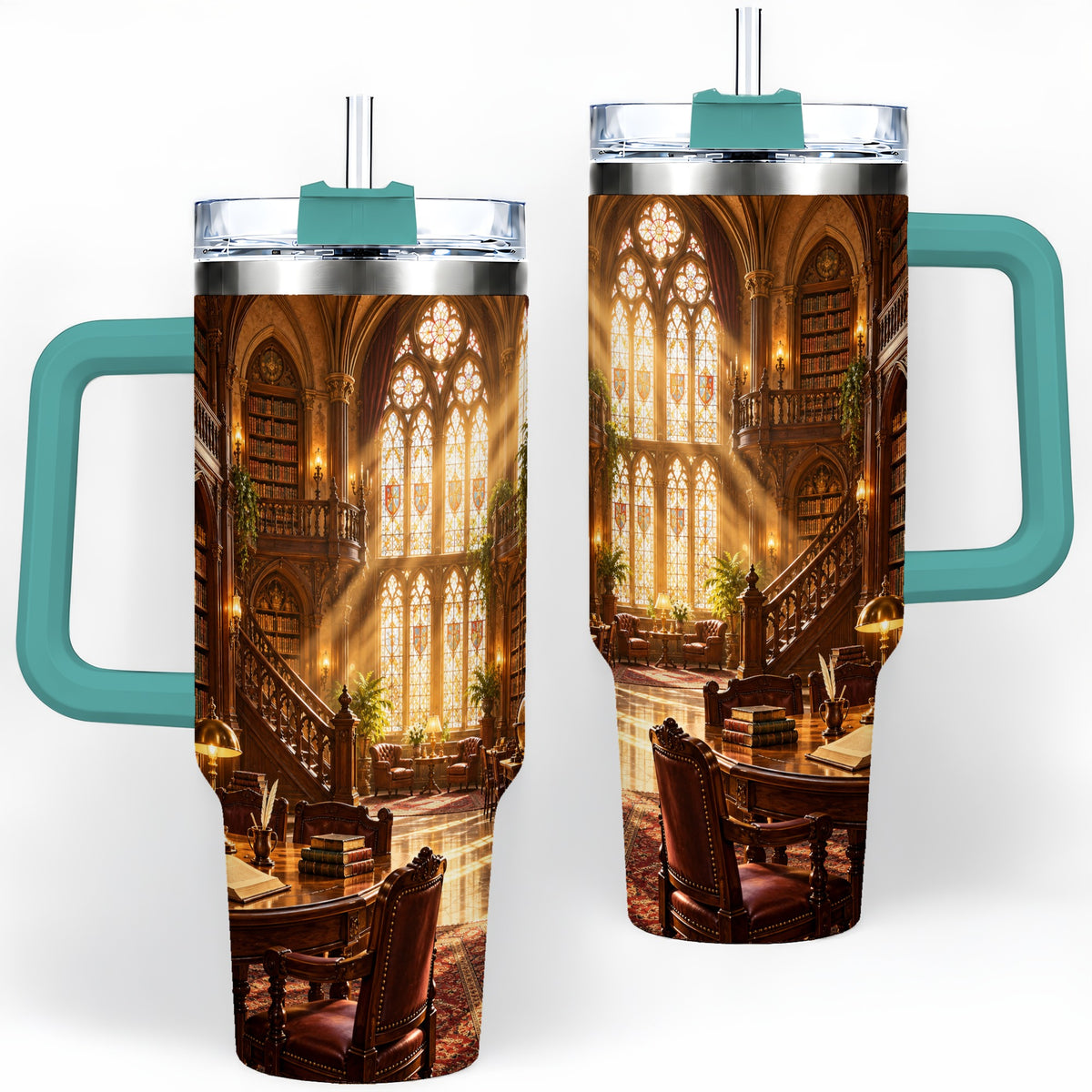 #pl[40oz|Green] Gothic Library Tumbler, 40oz Tumbler with Vintage Book Interior Art