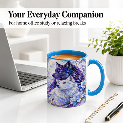 #pl[11oz|Blue] Wolf Moon Ceramic Mug, Celestial Floral Artwork