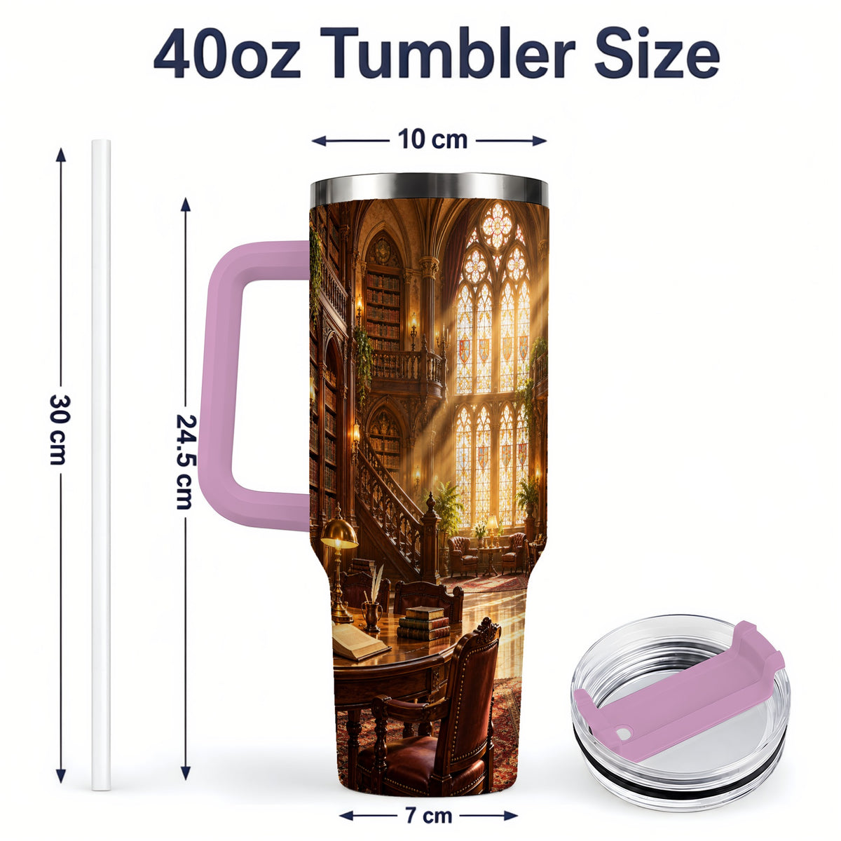 #pl[40oz|Pink] Gothic Library Tumbler, 40oz Tumbler with Vintage Book Interior Art