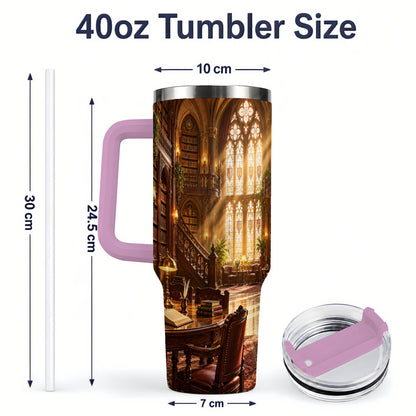 #pl[40oz|Pink] Gothic Library Tumbler, 40oz Tumbler with Vintage Book Interior Art