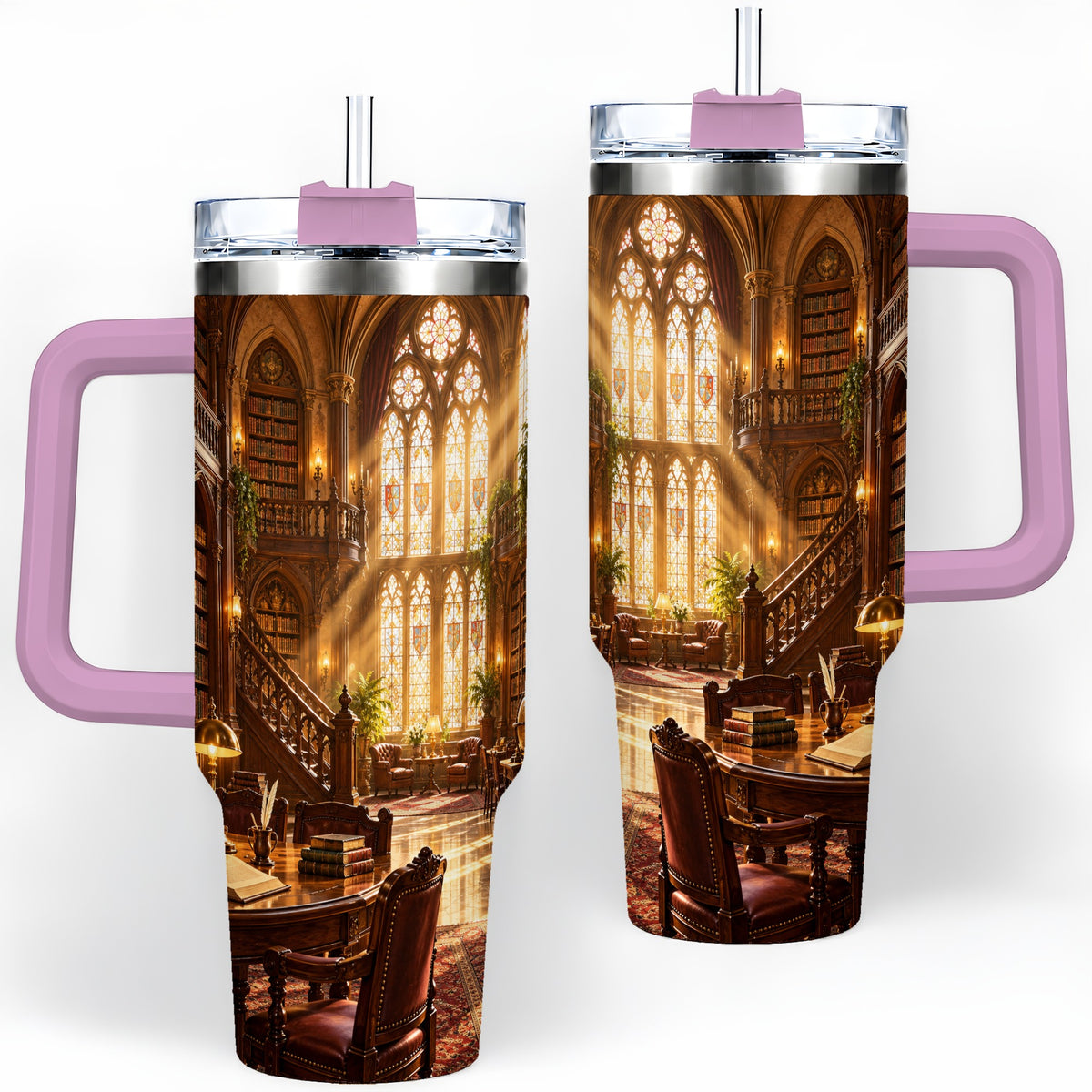#pl[40oz|Pink] Gothic Library Tumbler, 40oz Tumbler with Vintage Book Interior Art