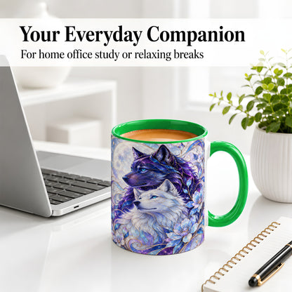 #pl[11oz|Green] Wolf Moon Ceramic Mug, Celestial Floral Artwork