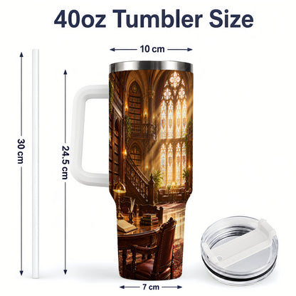 #pl[40oz|White] Gothic Library Tumbler, 40oz Tumbler with Vintage Book Interior Art
