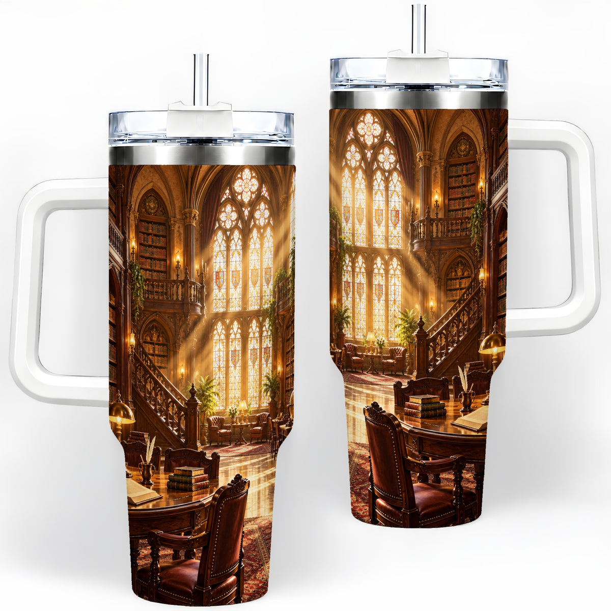 Gothic Library Tumbler, 40oz Tumbler with Vintage Book Interior Art