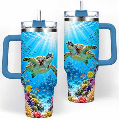 #pl[40oz|Blue] Sea Turtle Reef Tumbler, 40oz Tumbler with Colorful Coral Reef Art
