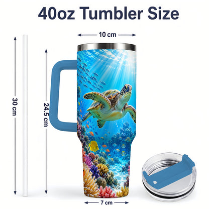 #pl[40oz|Blue] Sea Turtle Reef Tumbler, 40oz Tumbler with Colorful Coral Reef Art