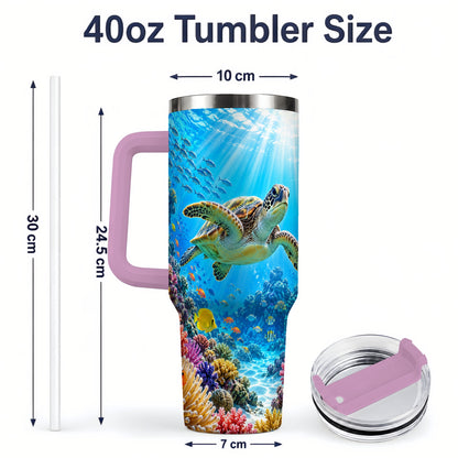 #pl[40oz|Pink] Sea Turtle Reef Tumbler, 40oz Tumbler with Colorful Coral Reef Art