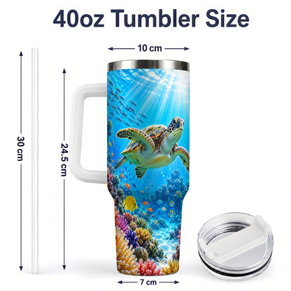 #pl[40oz|White] Sea Turtle Reef Tumbler, 40oz Tumbler with Colorful Coral Reef Art