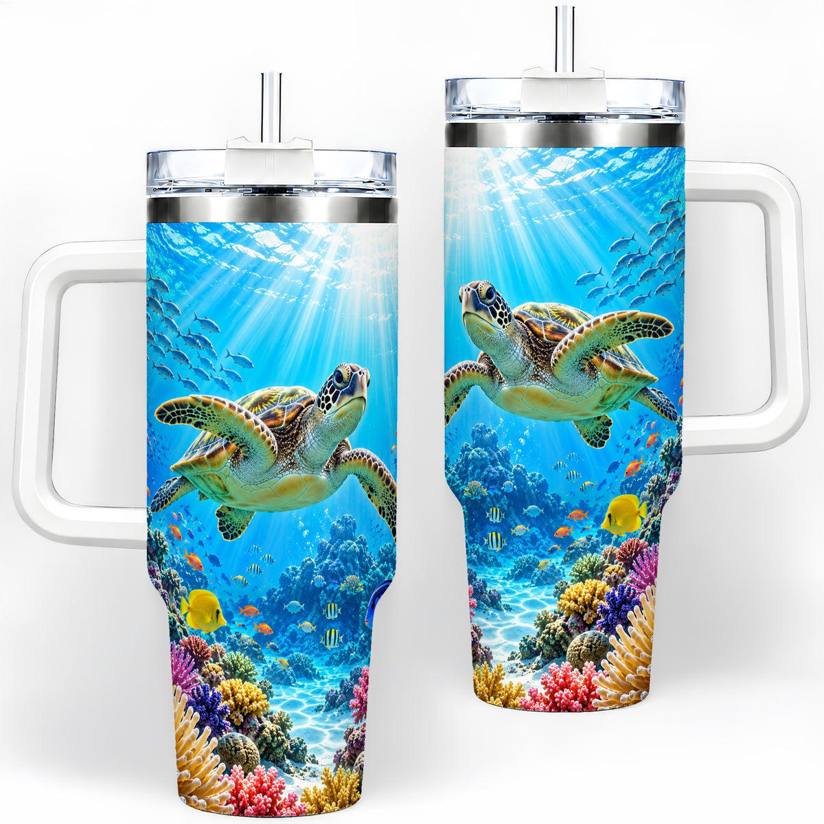 Sea Turtle Reef Tumbler, 40oz Tumbler with Colorful Coral Reef Art