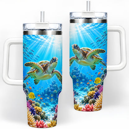 Sea Turtle Reef Tumbler, 40oz Tumbler with Colorful Coral Reef Art