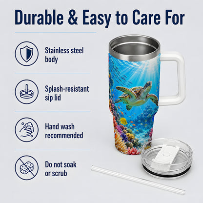 Sea Turtle Reef Tumbler, 40oz Tumbler with Colorful Coral Reef Art