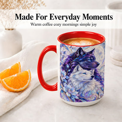 #pl[15oz|Red] Wolf Moon Ceramic Mug, Celestial Floral Artwork