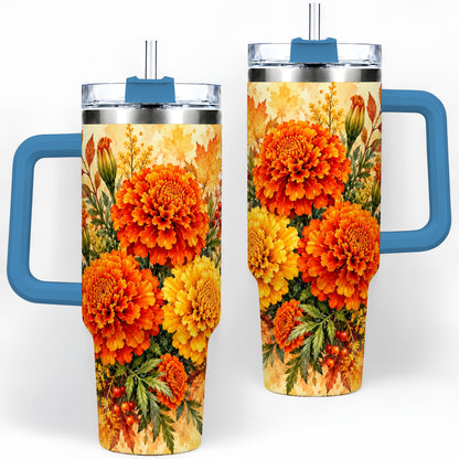 #pl[40oz|Blue] Autumn Marigold Tumbler, 40oz Tumbler with Fall Botanical Artwork