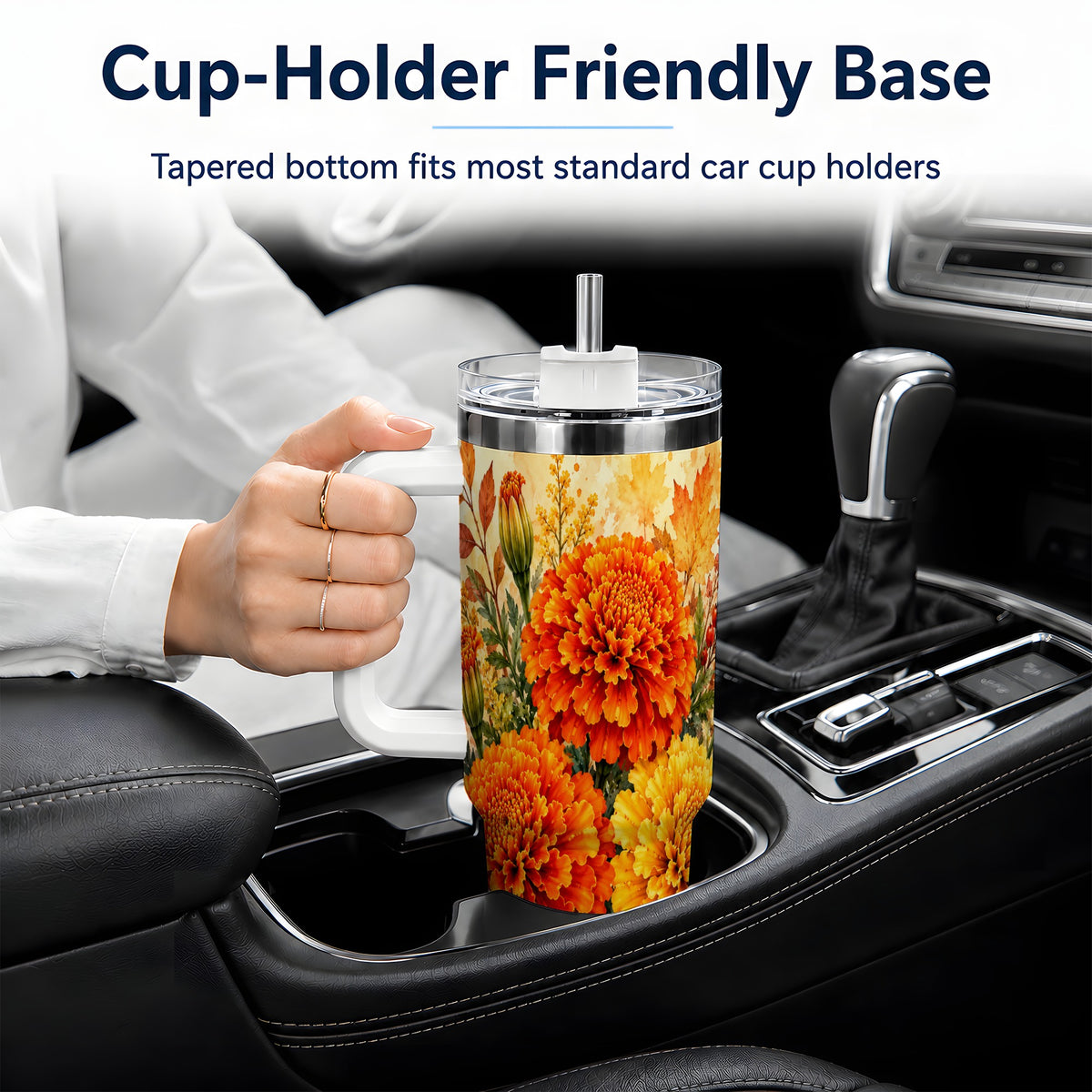 Autumn Marigold Tumbler, 40oz Tumbler with Fall Botanical Artwork