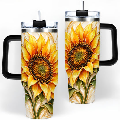 #pl[40oz|Black] Golden Sunflower Tumbler, 40oz Tumbler with Gold Botanical Artwork
