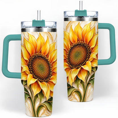 #pl[40oz|Green] Golden Sunflower Tumbler, 40oz Tumbler with Gold Botanical Artwork