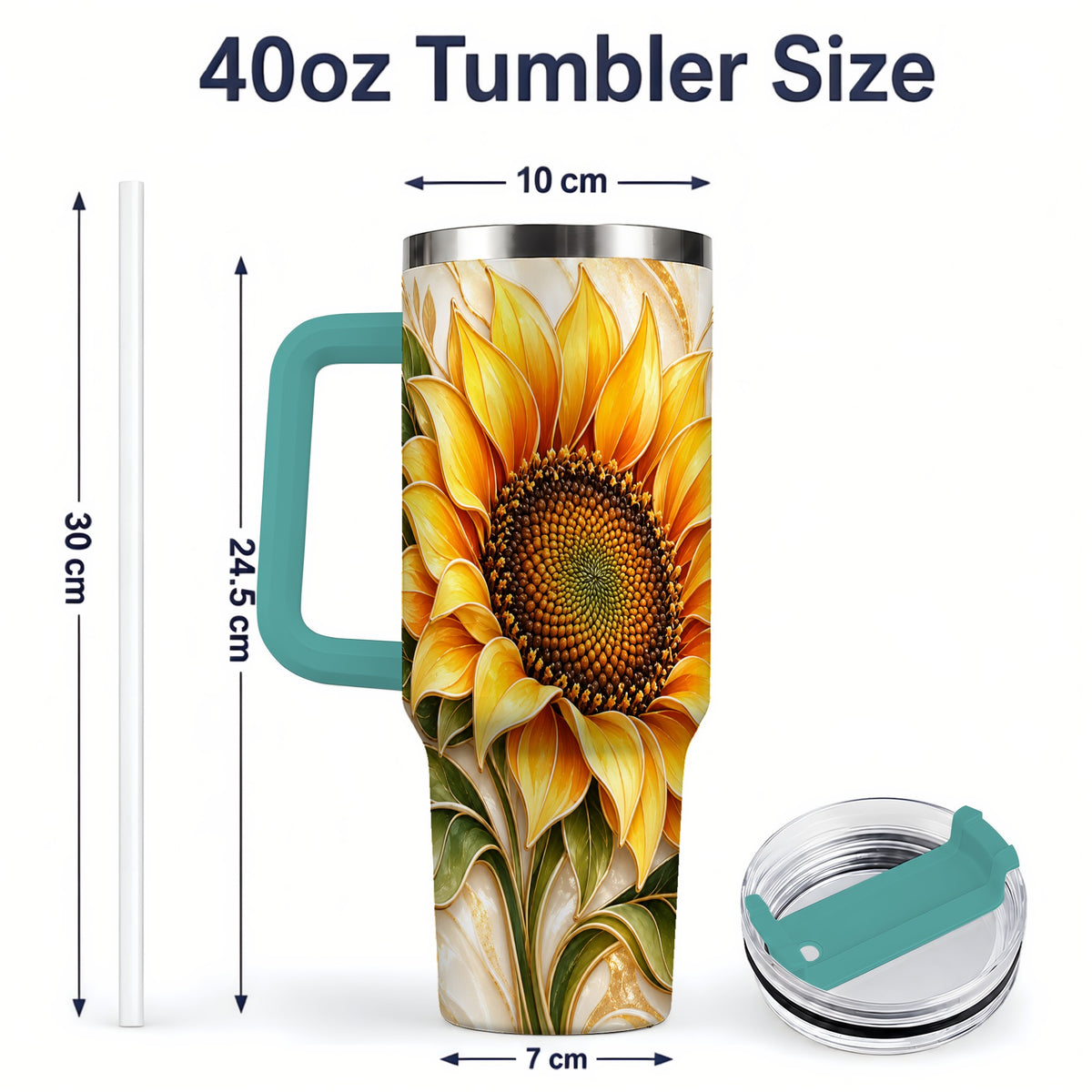 #pl[40oz|Green] Golden Sunflower Tumbler, 40oz Tumbler with Gold Botanical Artwork