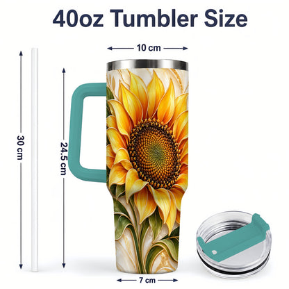 #pl[40oz|Green] Golden Sunflower Tumbler, 40oz Tumbler with Gold Botanical Artwork