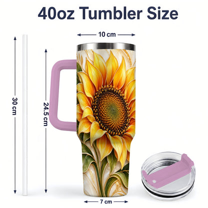 #pl[40oz|Pink] Golden Sunflower Tumbler, 40oz Tumbler with Gold Botanical Artwork