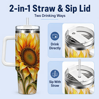 #pl[40oz|White] Golden Sunflower Tumbler, 40oz Tumbler with Gold Botanical Artwork