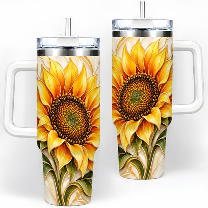 Golden Sunflower Tumbler, 40oz Tumbler with Gold Botanical Artwork