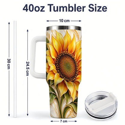 #pl[40oz|White] Golden Sunflower Tumbler, 40oz Tumbler with Gold Botanical Artwork