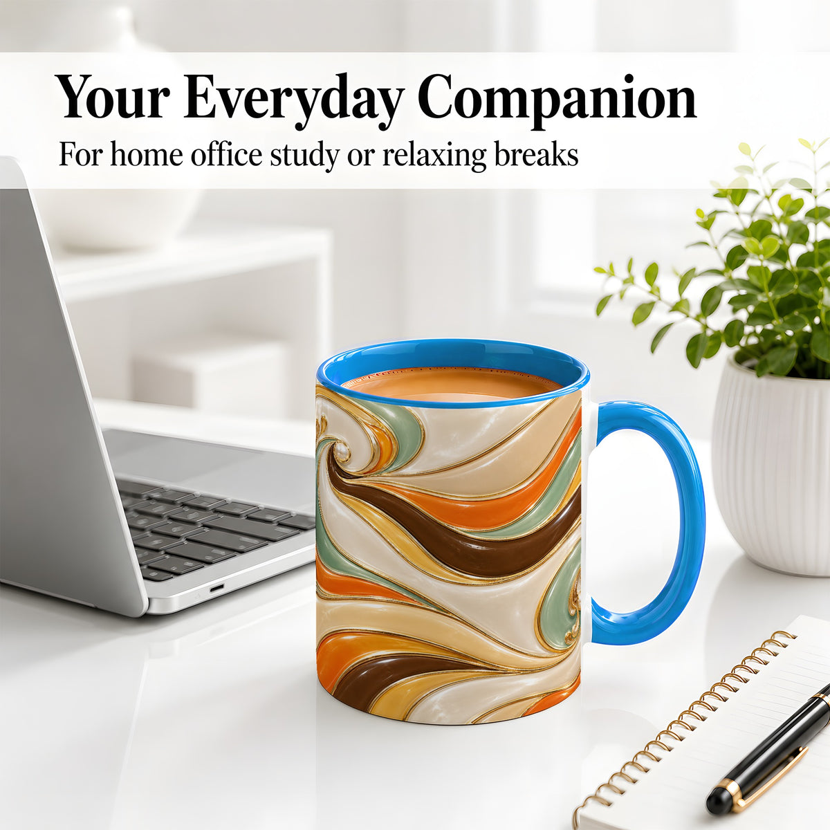 #pl[11oz|Blue] Retro Abstract Waves Ceramic Mug, Orange Green Swirl Art
