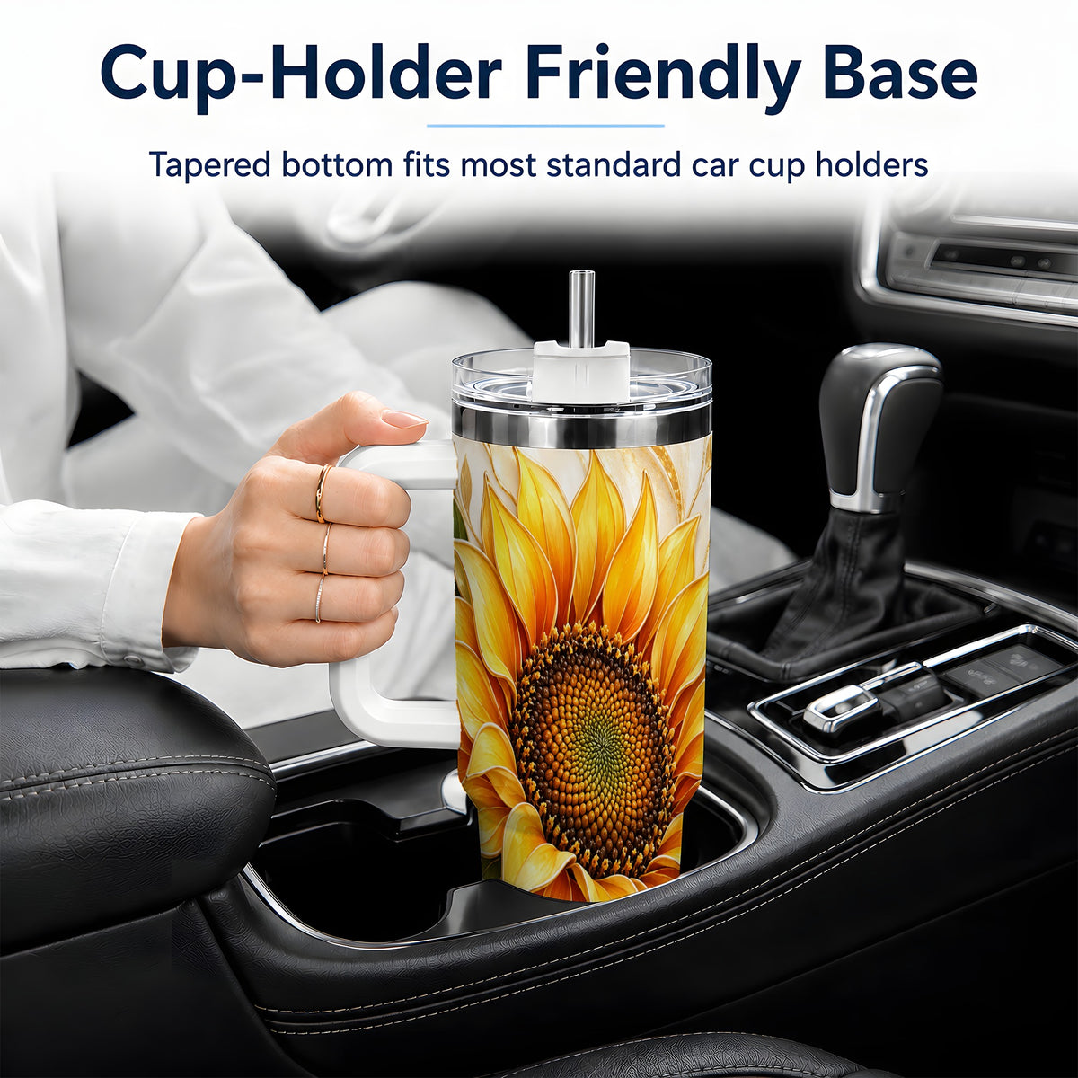 Golden Sunflower Tumbler, 40oz Tumbler with Gold Botanical Artwork