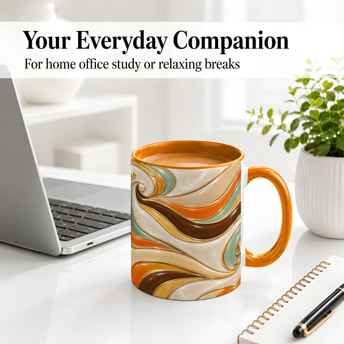 #pl[11oz|Orange] Retro Abstract Waves Ceramic Mug, Orange Green Swirl Art