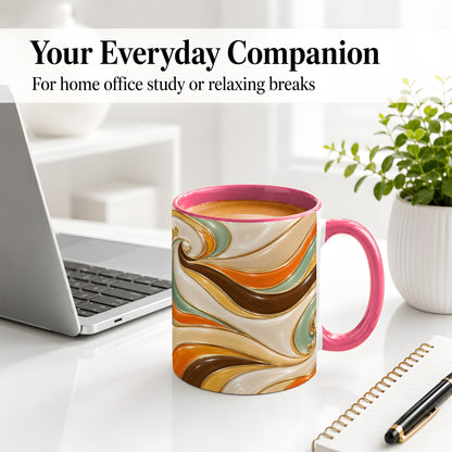 #pl[11oz|Pink] Retro Abstract Waves Ceramic Mug, Orange Green Swirl Art