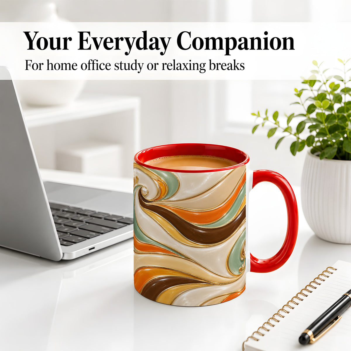 #pl[11oz|Red] Retro Abstract Waves Ceramic Mug, Orange Green Swirl Art
