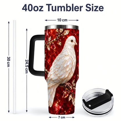 #pl[40oz|Black] White Dove Tumbler, 40oz Tumbler with Red Jewel Botanical Artwork