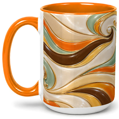 #pl[15oz|Orange] Retro Abstract Waves Ceramic Mug, Orange Green Swirl Art