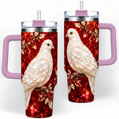 #pl[40oz|Pink] White Dove Tumbler, 40oz Tumbler with Red Jewel Botanical Artwork