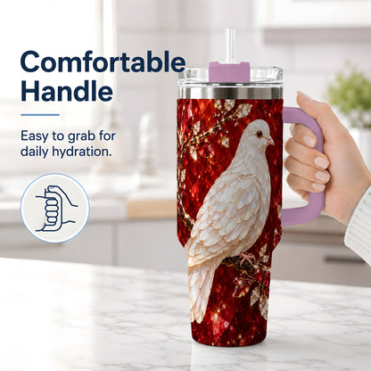 #pl[40oz|Pink] White Dove Tumbler, 40oz Tumbler with Red Jewel Botanical Artwork