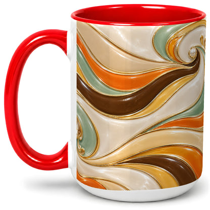 #pl[15oz|Red] Retro Abstract Waves Ceramic Mug, Orange Green Swirl Art