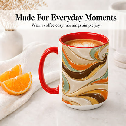 #pl[15oz|Red] Retro Abstract Waves Ceramic Mug, Orange Green Swirl Art
