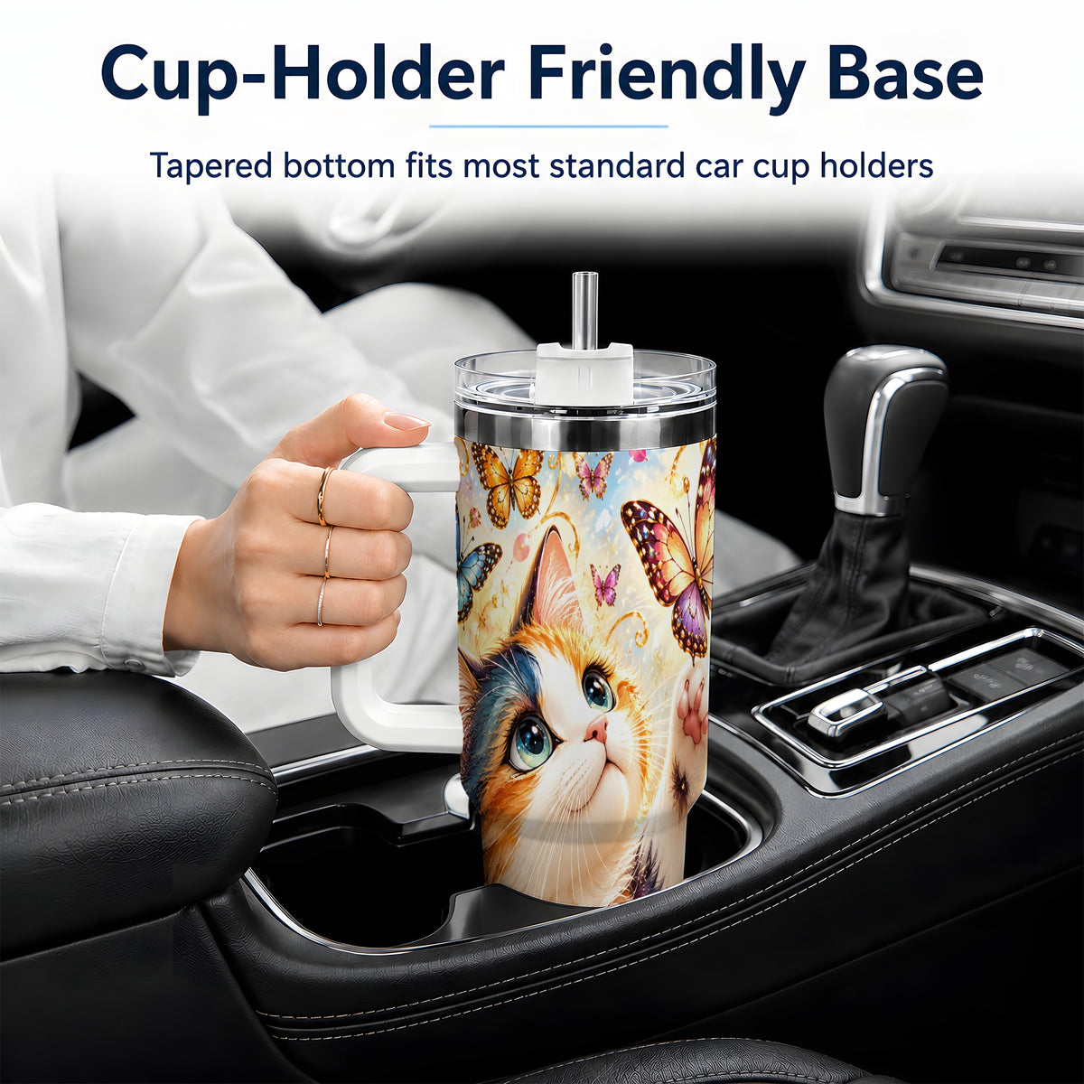 Calico Cat Butterfly Tumbler, 40oz Tumbler with Floral Garden Artwork