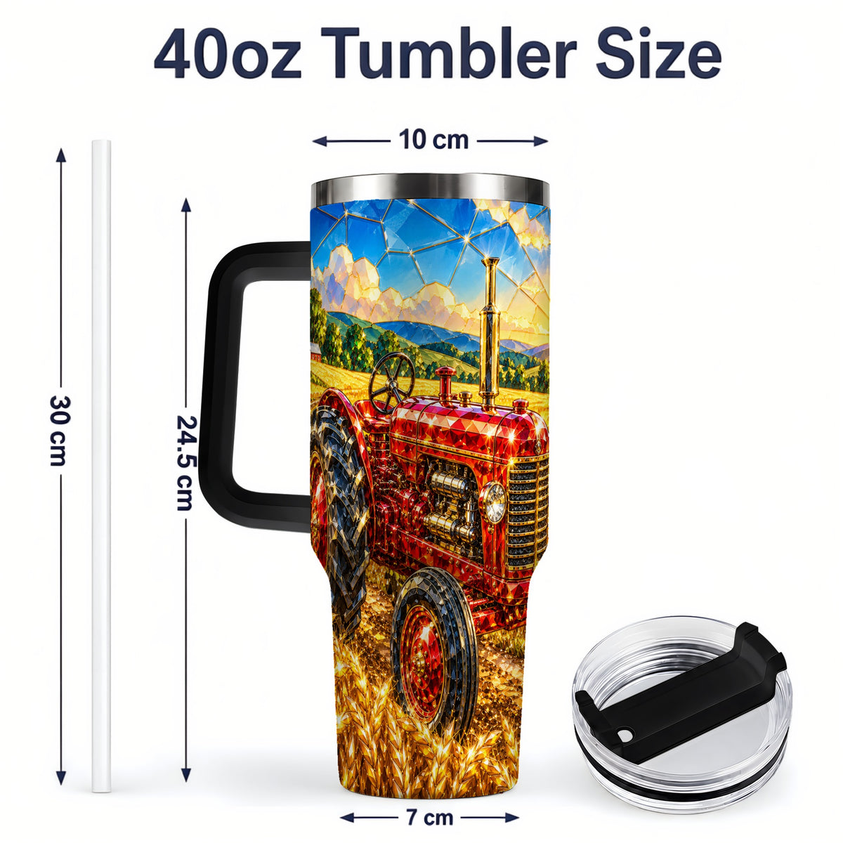 #pl[40oz|Black] Vintage Tractor 40oz Tumbler, Farm Scene Drinkware for Farmers