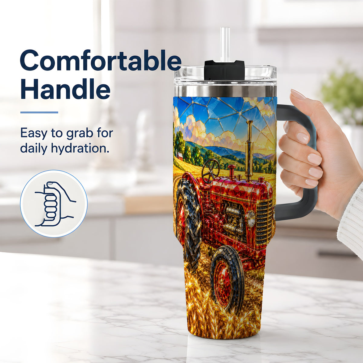 #pl[40oz|Black] Vintage Tractor 40oz Tumbler, Farm Scene Drinkware for Farmers