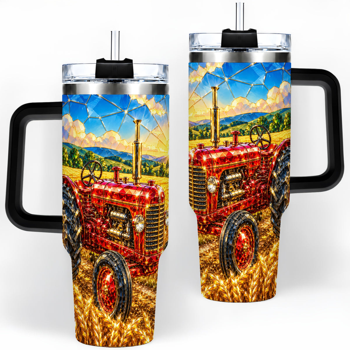 #pl[40oz|Black] Vintage Tractor 40oz Tumbler, Farm Scene Drinkware for Farmers
